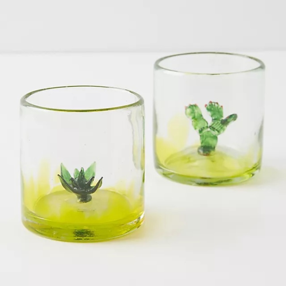 Anthropologie Cantina DOF Cactus 🌵 Glasses, Set of 4